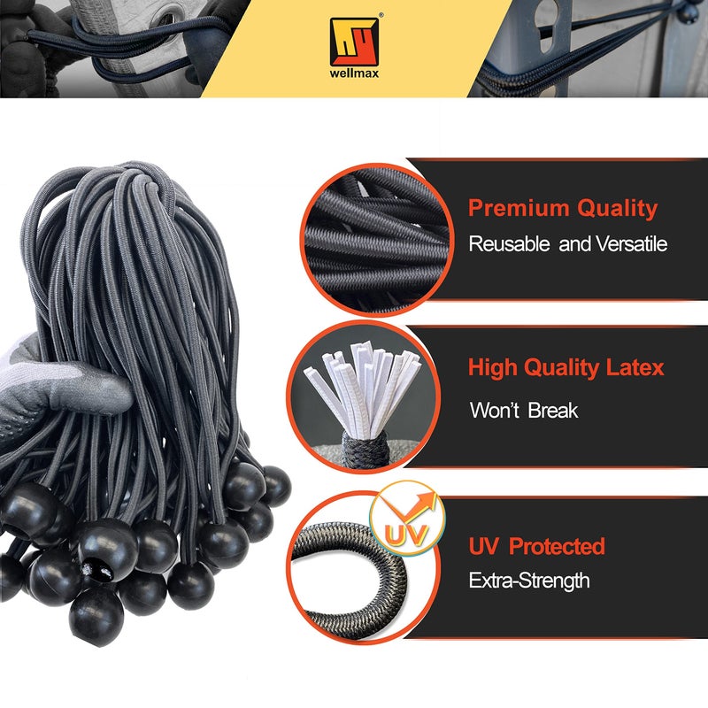 Wellmax 9 inch 50 Piece Heavy Duty 5mm Ball Bungee Canopy Cord by Wellmax, Black Color - Image 3